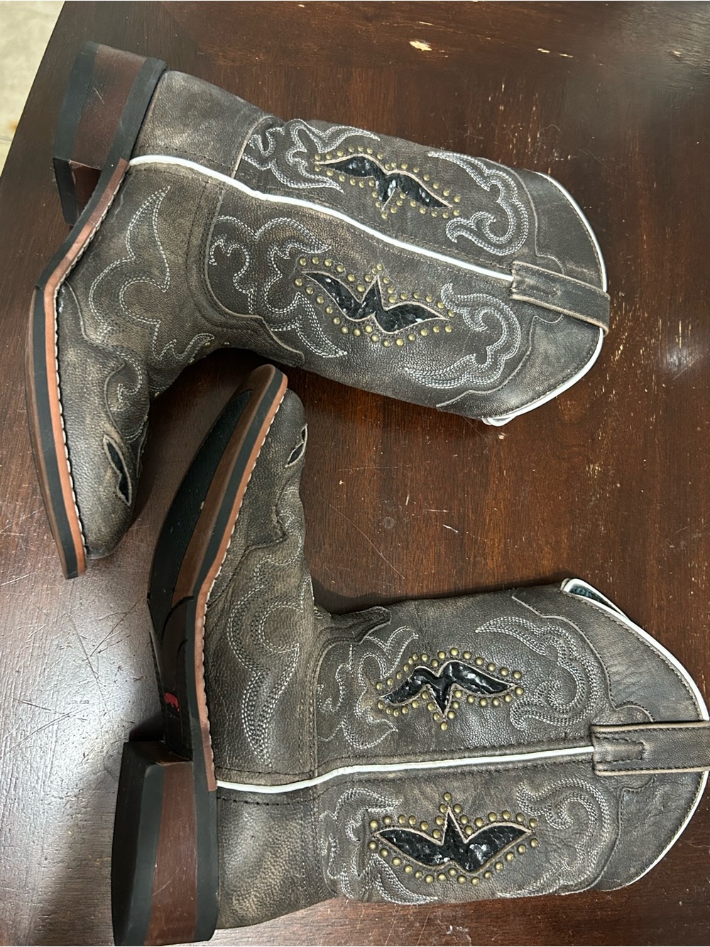Laredo Gray Western Studded Pull-On Cowboy Boots
